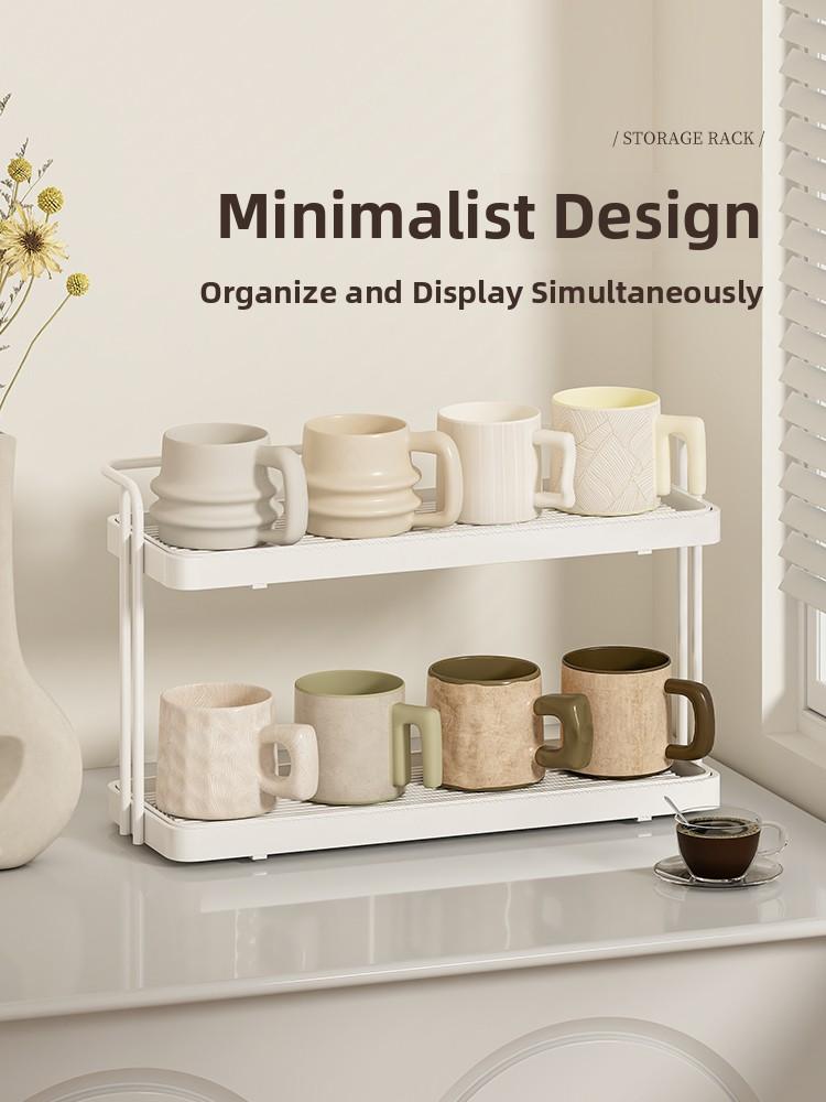 Double Layer Desktop Cup Storage Ra Tabletop Tea Cup Water Cup Draining Stand Coffee Corner Arrangement Small Size Organizer