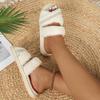Fashion Pearls Cross Band Fluffy Slippers Women Indoor Open Toe Anti Slip Plush Slippers Woman Comfort Warm Soft Sole Home Slides Female
