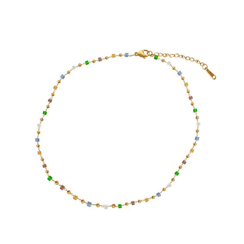 2023 Rainbow Sugar Cube Titanium Necklace - Women's Summer Clavicle Chain, Non-Fading, Clear Internet Celebrity Style