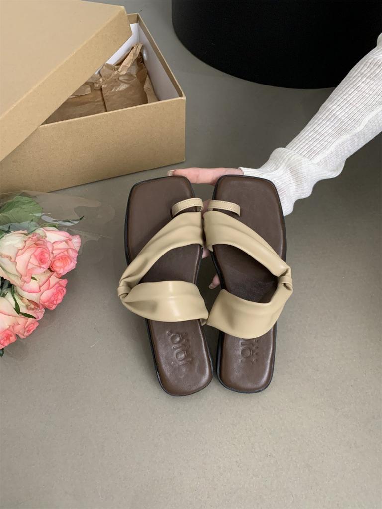 Женские тапочки, женская летняя одежда, новая французская фея, нежная, подходящая юбка, пляжные, мягкие, сандалии с плоским дном и закрытым носком