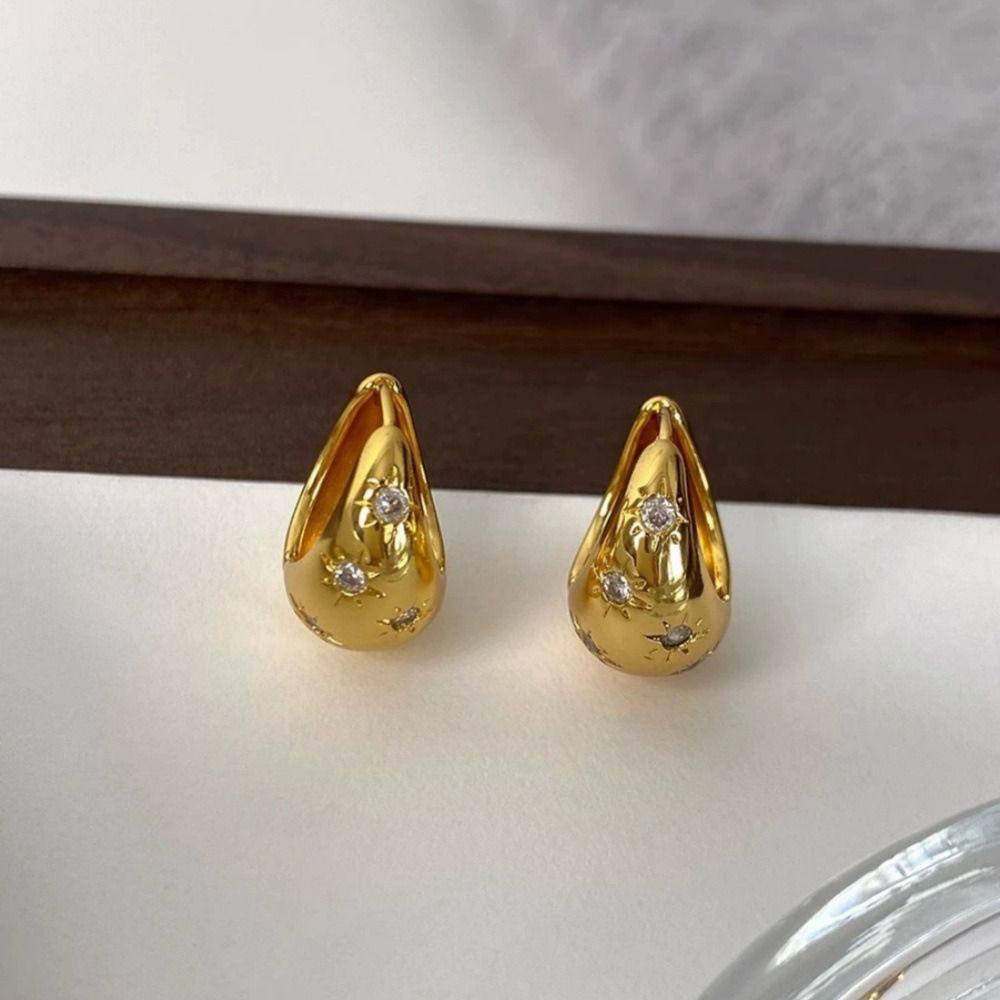 Copper Rhinestone Ear Buckles Korean Style Minimalist Hoop Earring Wedding Bride Jewelry