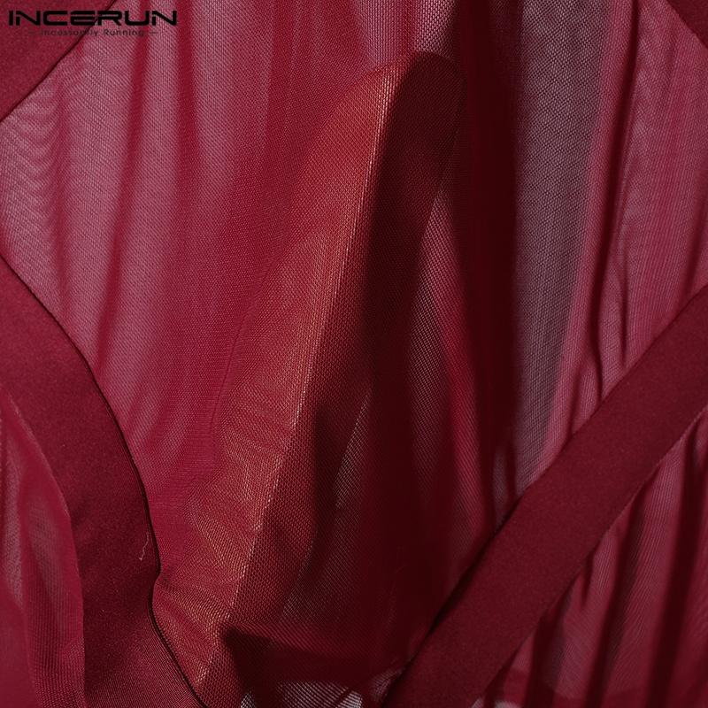 INCERUN Летние мужские водолазки с коротким рукавом, сетчатые прозрачные повседневные футболки