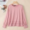 Women Casual Round Neck Loose Long Sleeve Splice Sweatshirt