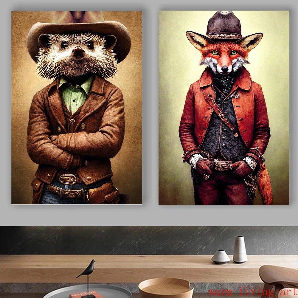 Retro Steampunk Cat Wolf Astronaut Rabbit Poster Art Canvas Painting Funny Animal Tiger Gorilla Poster Living Room Home Decor