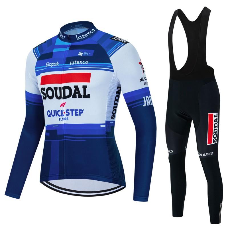 Mens Quick Step Long Sleeve Cycling Jersey Set Mountain Road Bikes Breathable Quick-Dry Performance Wear
