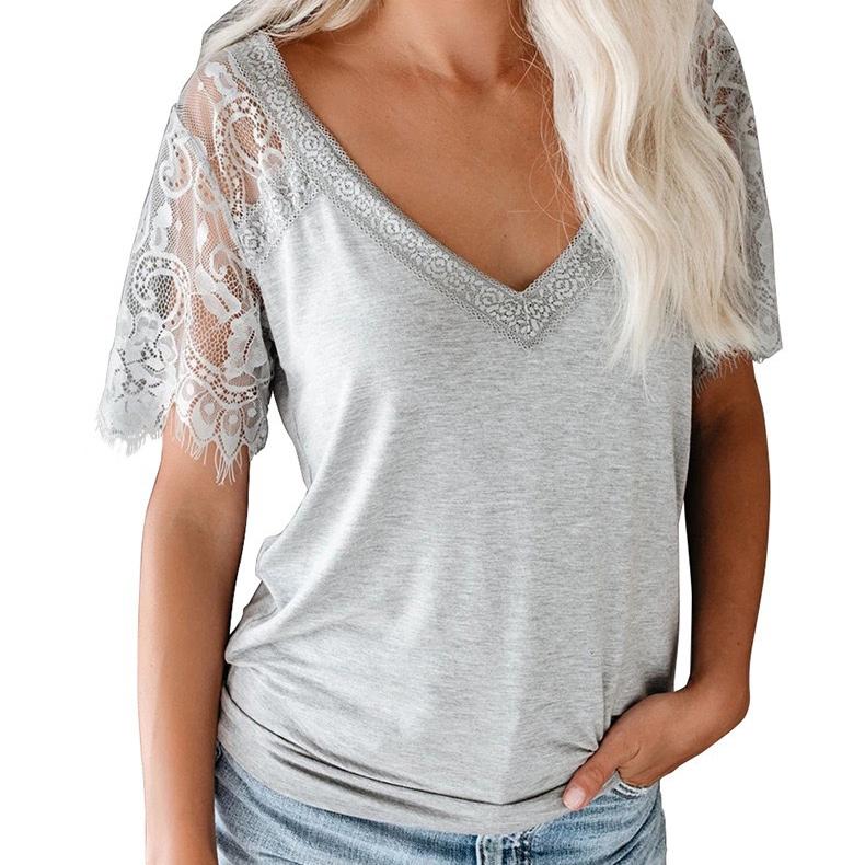 YYFS Женские модные повседневные летние весенние однотонные блузки и рубашки с v-образным вырезом и короткими рукавами с принтом