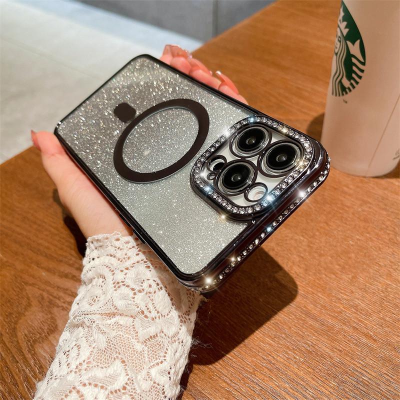 Luxury Fashion Electroplating Gradual Glitter Diamond Magnetic Phone Case For iPhone 15 14 13 12 11 Pro Max Shockproof Cover For iPhone 14 13 12 11