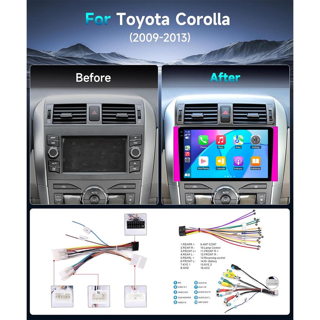 10.1" автомобильное радио для Toyota Corolla 2006 2007 2008 2009 2010 2012 2013 2din Android12 Carplay Multimidia Видеоплеер Navi Головное устройство