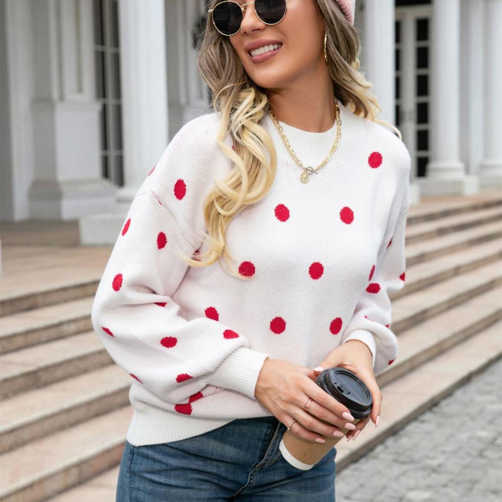 Осень/зима 2023, женский свитер, пуловер в горошек, свитер большого размера