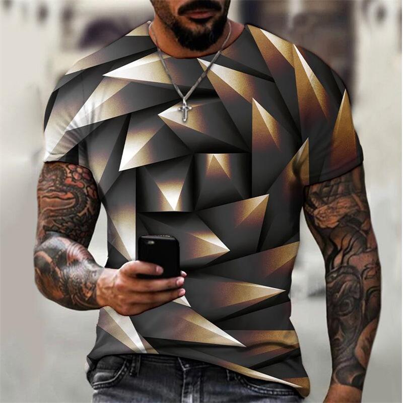 Short Sleeved Round Neck Loose Casual Men's T-shirt, Men's Geometric T-shirt