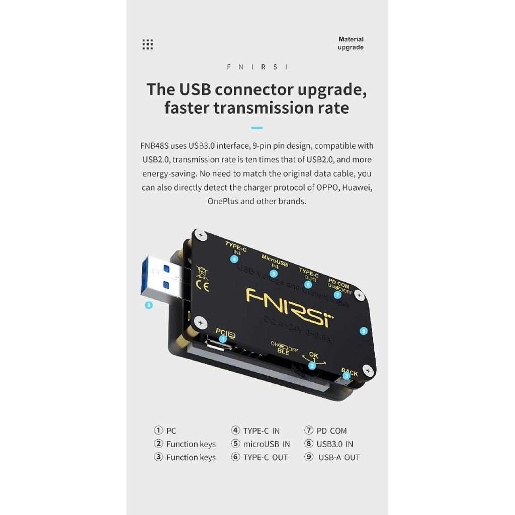 FNB48S PD триггер Вольтметр амперметр Ток и Вольтметр USB тестер QC4 + PD3.0 2.0 PPS протокол быстрой зарядки тест емкости