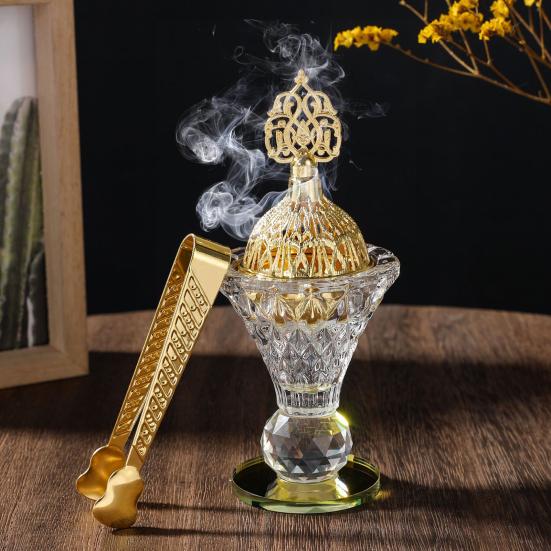 Арабская курильница для благовоний Стеклянный настольный держатель для благовоний с крышкой Полый конус для благовоний