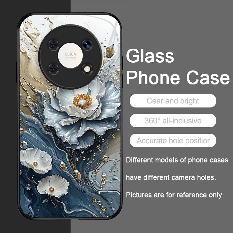 Элегантный Чехол для Телефона из Закаленного Стекла с Художественным Цветочным Узором Лотоса для Huawei Nova 13 12 SE 11 10 Pro Mate 40 30 P60 P40 5G