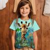2024 Giraffe Print Baby Girl T-Shirt Summer Casual Short Sleeve Girls' T-Shirt Cool 3d Printed Fun Children's Clothing Top Tee