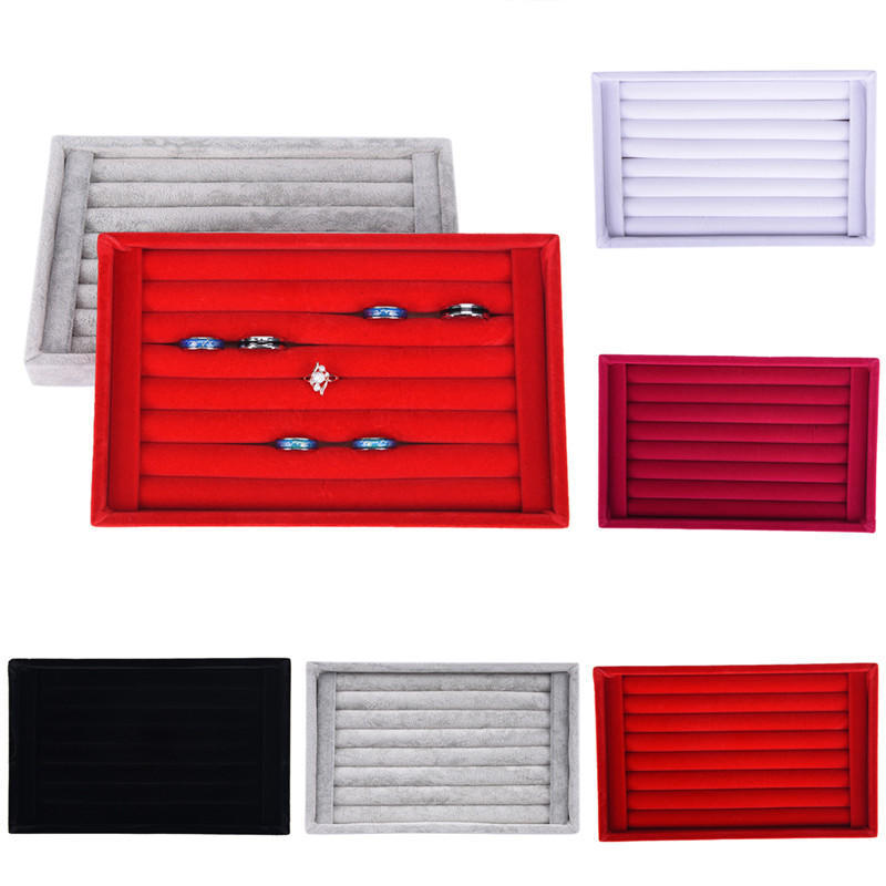 Velvet Earrings Rings Ear Studs Jewelry Display Stand Holder Rack Organizer Tray