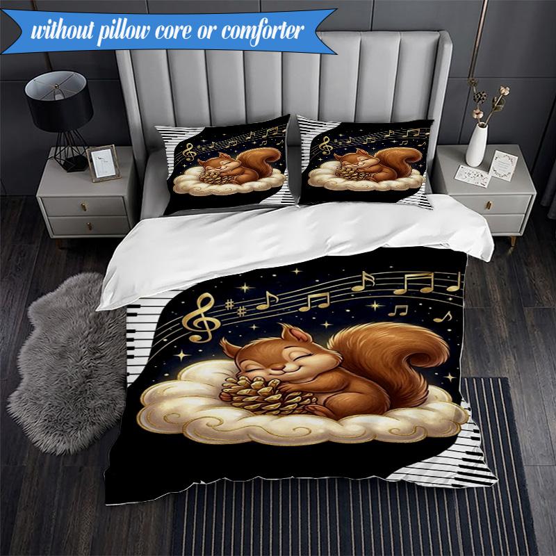 3PCS Squirrel Dreams Under Moonlight Bedding Set,Including 1pc Duvet Cover And 2pcs Pillowcases Perfect for Bedroom, Dormitory, Fan Christmas gift
