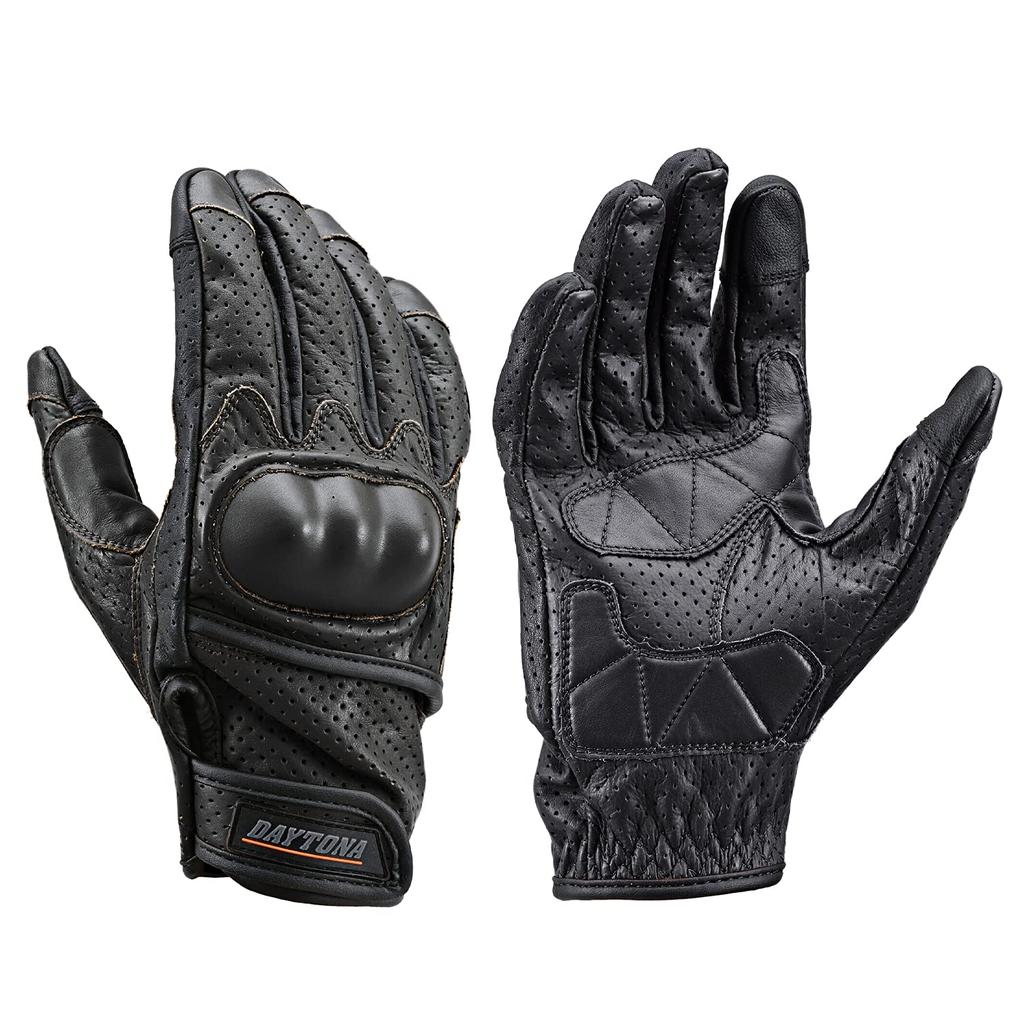 Daytona Motorcycle Gloves Genuine Leather Hard Protector Smartphone Compatible Cow Leather Punching Mesh Protector Gloves Black XL Size 18914