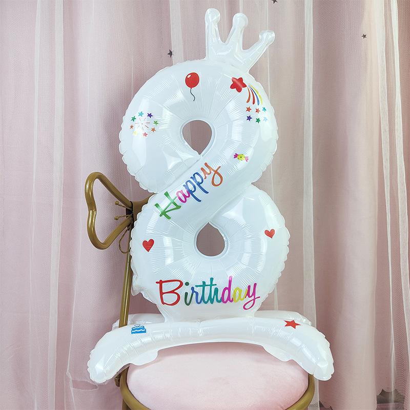 32inch Standing Number Balloons 0-9 White Crown Birthday "Happy Birthday" Balloons Birthday Party Celebration Decoration MIT