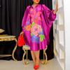 Women Large Size V-Neck Bat Long Sleeves Printed Loose Dresses