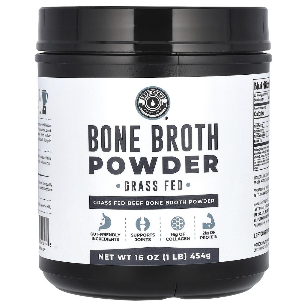 Left Coast Performance Beef Bone Broth Powder, Beef, 1 Lb (454 G)