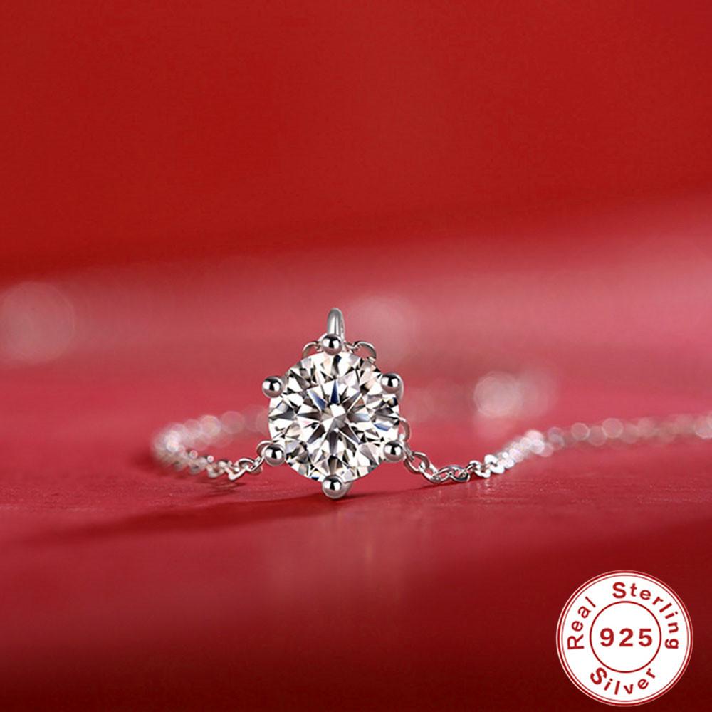 Ожерелье из серебра 1 карат S925 с инкрустацией муассанитом, простая подвеска с шестью когтями, цепочка на ключицу Источник