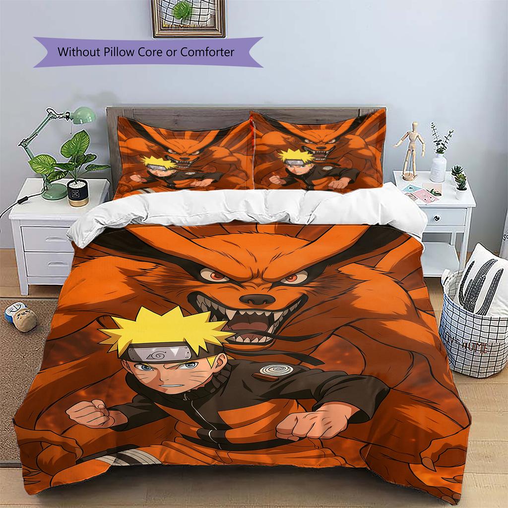 Постельное белье с узором Наруто Узумаки Наруто из аниме, Декор для дома, Подарок на день рождения (1 пододеяльник + 2 наволочки, без наполнителя)