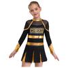 Girls Sparkly Rhinestones Letter Pattern Metallic Contrast Patchwork Long Sleeve Pleated Cheerleading Dress
