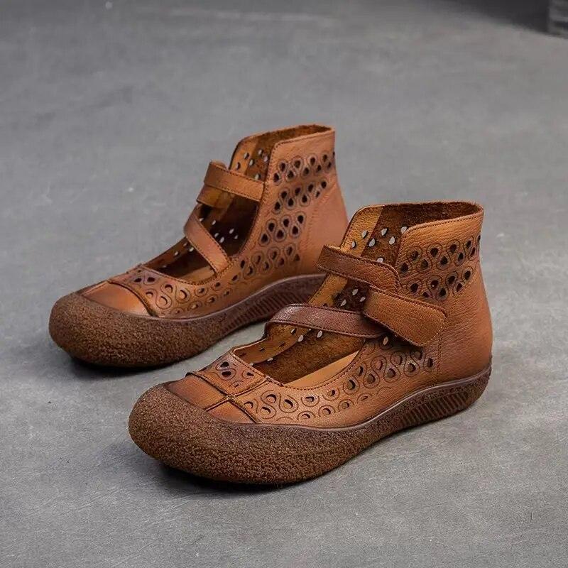 Johnature Полые дышащие сандалии из натуральной кожи, удобная универсальная женская обувь на мягкой подошве в стиле ретро