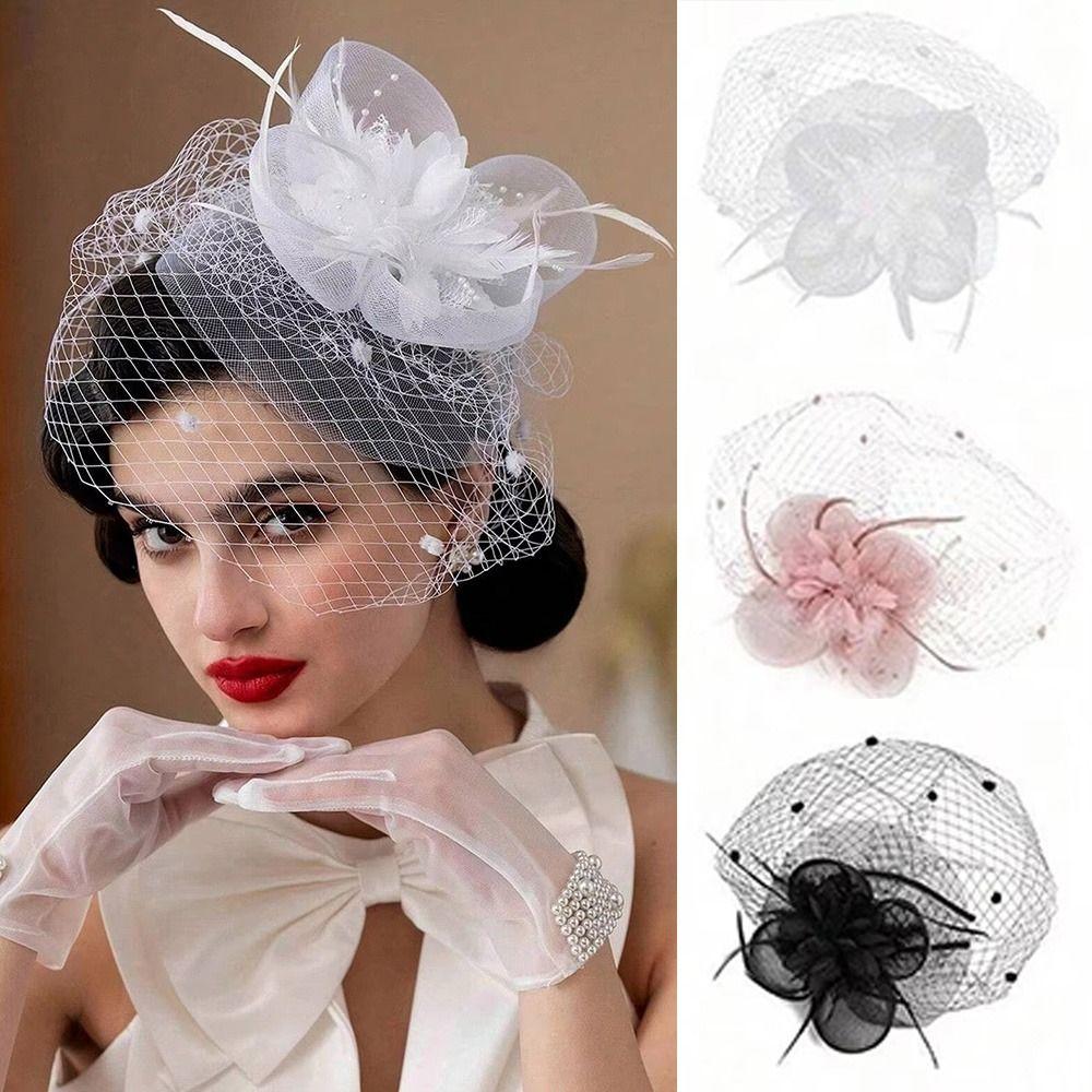 Свадебная повязка на голову в французском стиле, свадебная сетчатая фата, закрывающая лицо, фата невесты, повязка для волос, аксессуары для волос