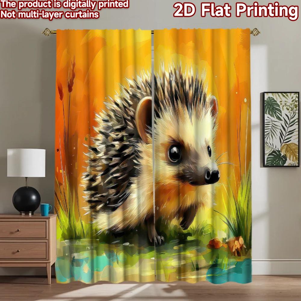 2D flat Photography Backdrop Scene Tapestry Cute Hedgehog in Field 100% Polyester Festive Holiday for Suitable for parties