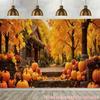 2D фон для фотобудки «Осенний урожай», осенняя хижина и тыквы