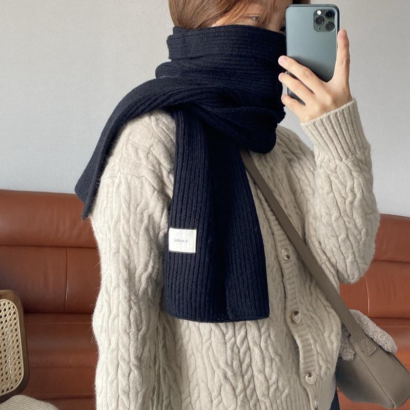 Зимний теплый шарф для женщин, модный вязаный шерстяной платок, женский платок, накидка на шею, чистый цвет
