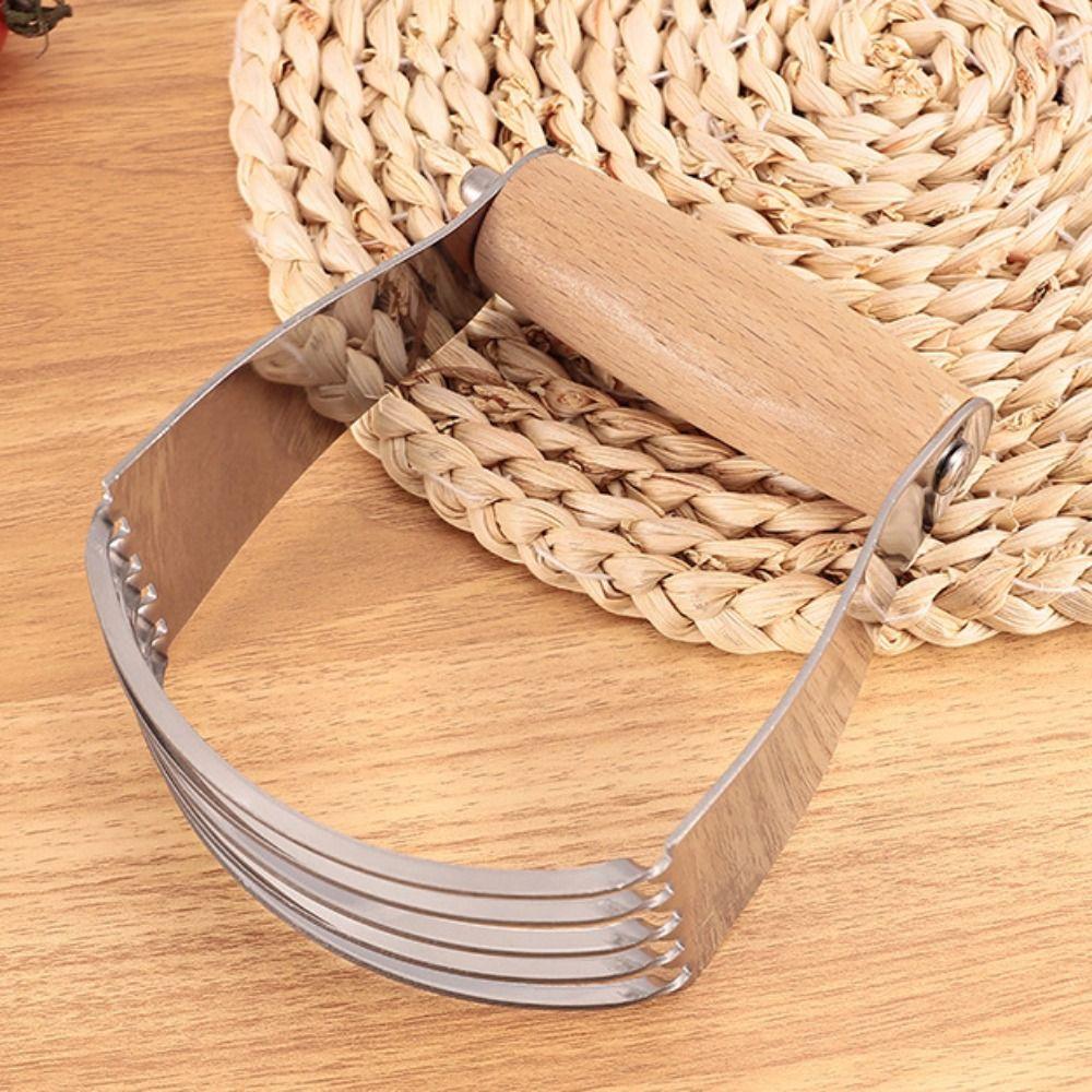 Stainless Steel Butter Churner Wood Handle Dough Mixer Egg Beater Flour Cutter Cream