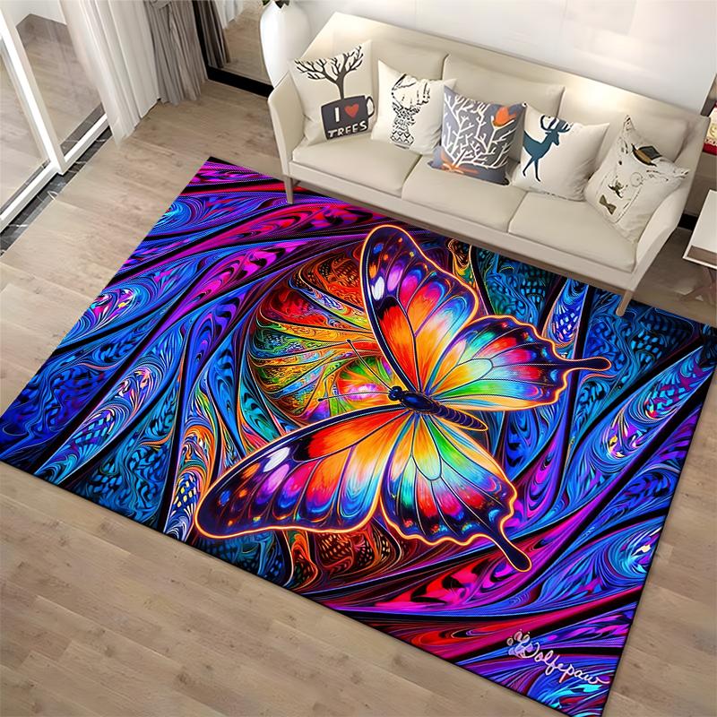 Colorful Butterfly Carpet with Abstract Swirl Design, Vibrant Home Decor Suitable for use as an anti-slip for living room bedroom sofas