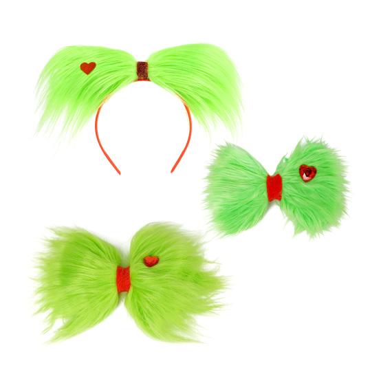 Рождественский ободок для волос с зеленым пушком, легкий праздничный ободок, универсальный аксессуар для волос для косплея