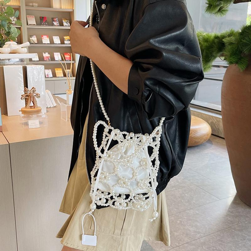 Yogodlns Белые бисерные сумки-ведра через плечо и через плечо Изысканное чувство роскоши Свежие вечерние сумки для женщин Мода