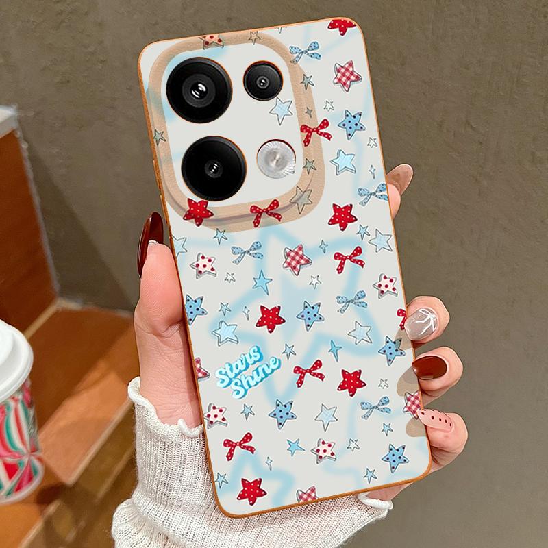 Чехол с узором из синих звезд и бантов для Xiaomi Redmi Note 14 13 Pro 5G 4G 12 11 Funda Xiaomi 14T 13T 11T Pro Силиконовая крышка с текстурой кожи