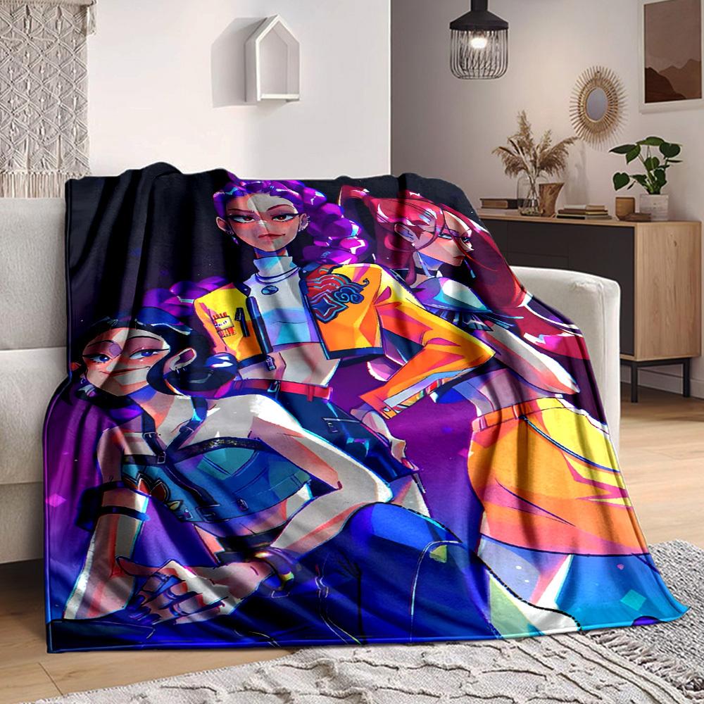 1pc KPop Demon Hunters Cozy Print Blanket Lightweight Warm Flannel Throw Blanket For Sofa, Bed, Living Room