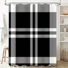 Classic Plaid Shower Curtain Set: Waterproof Fabric Bath Rug Decor in Black White 3D Printed Waterproof Home Linen Accessories (