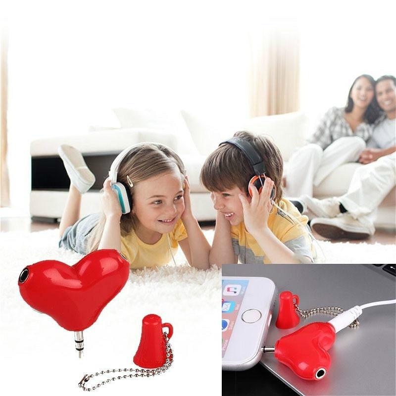 1 шт., симпатичный разветвитель для наушников, для влюбленных, милое красное сердце, 3,5 мм, 1 в 2, парный аудиоразветвитель