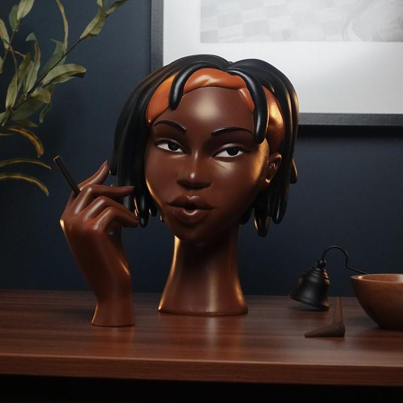 Black Woman Head Incense Burner Handmade Incense Holder Decorative Airflow Incense Burner Statue Art Decor For Aromatherapy