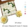 Artificial Flowers 25/50pcs Fake Roses White Bridal Shower Centerpieces Arrangements Party Tables Decorations(10 Roses+5leaves/25 Roses+5 Leaves)