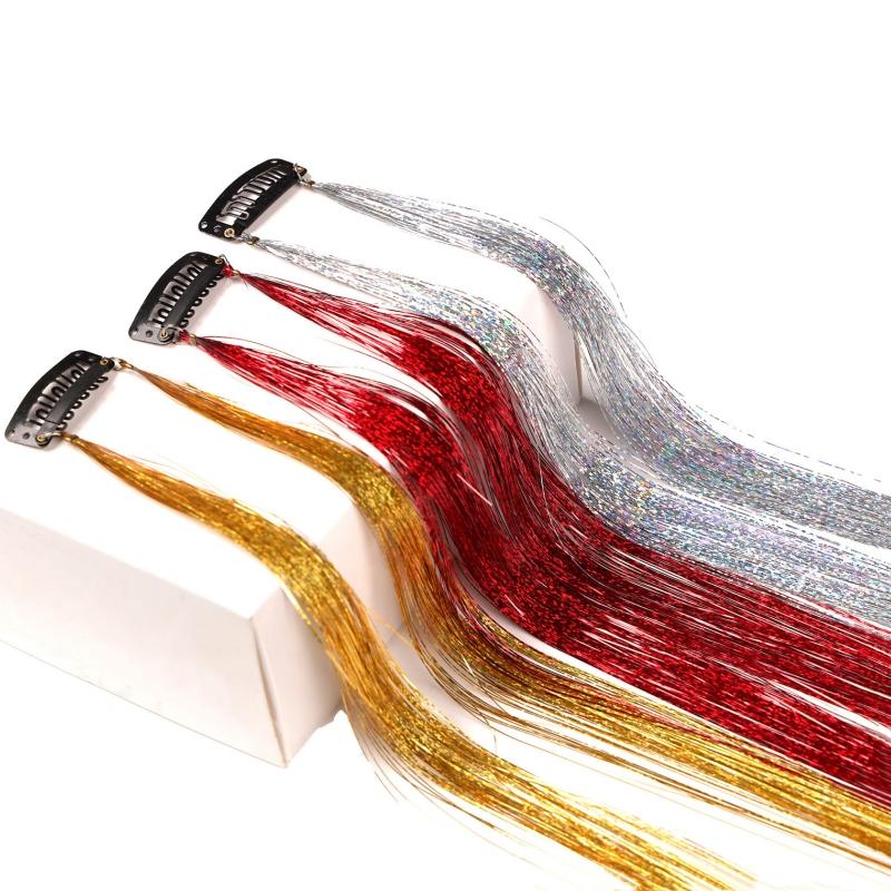 2 шт./компл. Лазерный шелк Цветной парик-тресс Цветной парик на заколках Цельный парик Цветная голографическая мишура для волос Блестящая фея