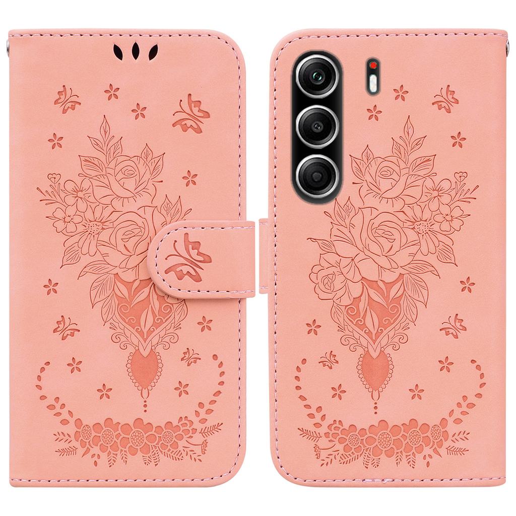 For TECNO Camon 40 Pro 5G/4G Case Butterfly Flower Imprint PU Leather Wallet Phone Cover with Strap