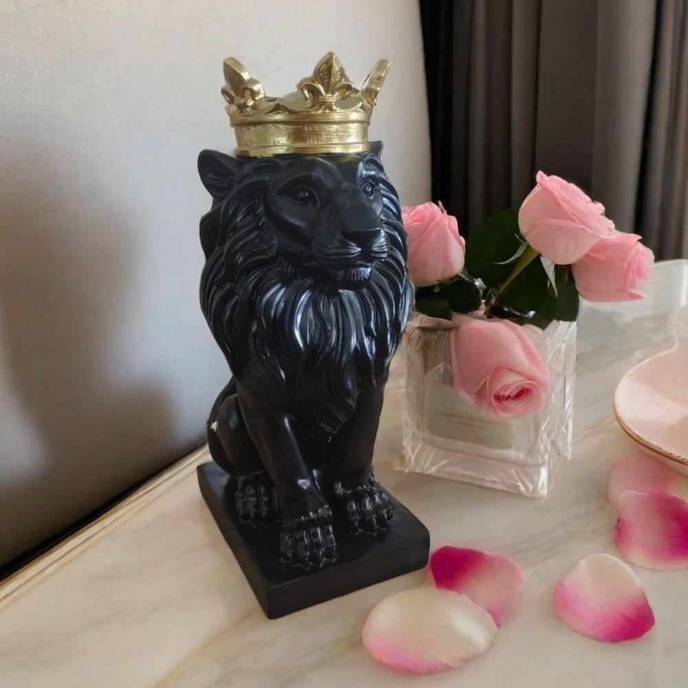 Model Lion Statue Resin Animal Figurine Ornaments Nordic Crown Lions Sculpture