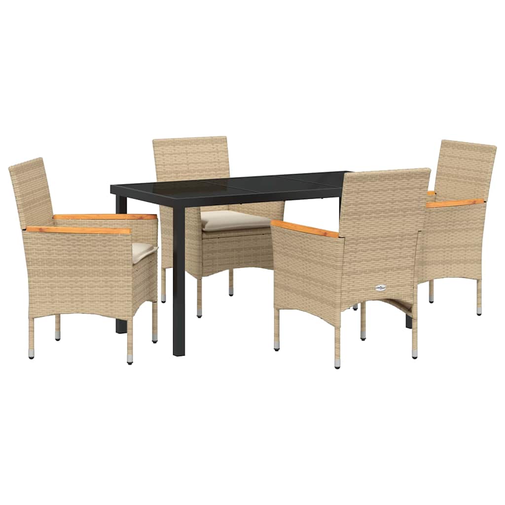 Garden Dining Set with Cushions 5 pcs Beige Poly Rattan