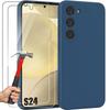 Case - BOOLING - for Samsung Galaxy S24 - Liquid Silicone - Navy Blue - Anti-slip - with 2 Tempered Glasses