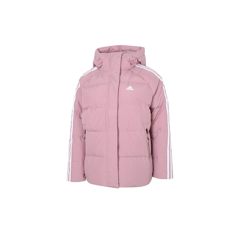 Adidas W 3St Puff Jacket Logo Striped Printed Hoodie Zip Long Sleeve Down Coat Women Jackets Pink HR8446