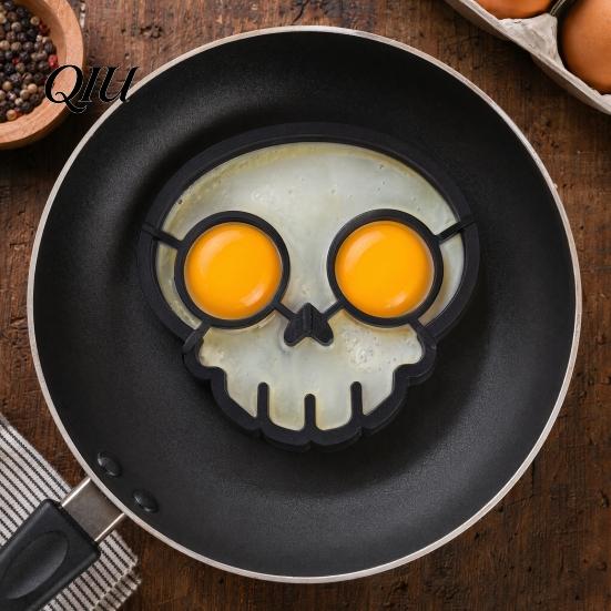 High Temperature Resistant Egg Mold Fried Mold, Halloween Theme Skull Shape, Silicone Non-Stick Non-burr Temp Ring, Breakfast Cooking Tool