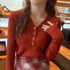 Женский красный свитер Весна и Осень Базовый слой Внутренняя одежда Высококачественный топ Осень и Зима Вязаная рубашка